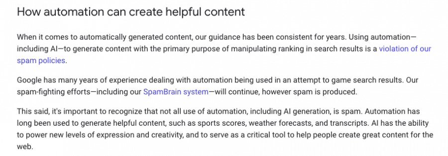 Google's stance on AI content creation